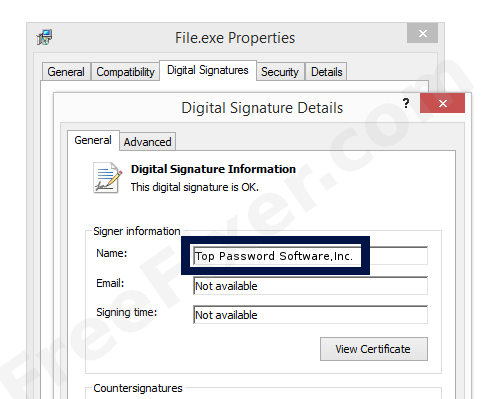 Screenshot of the Top Password Software,Inc. certificate